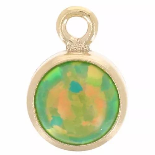 Dije redondo 4,6 mm cabujón imitación Ópalo verde Gold filled (oro laminado) x1