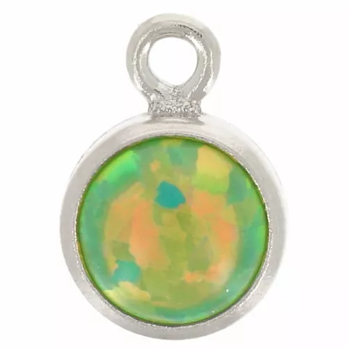 Dije redondo de 4,6 mm con cabujón de imitación de Ópalo verde - Plata 925 x1