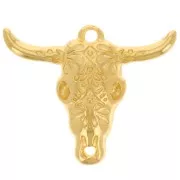 Colgante cabeza de toro - cráneo de búfalo étnico 32x38 mm - Dorado con oro fino x1