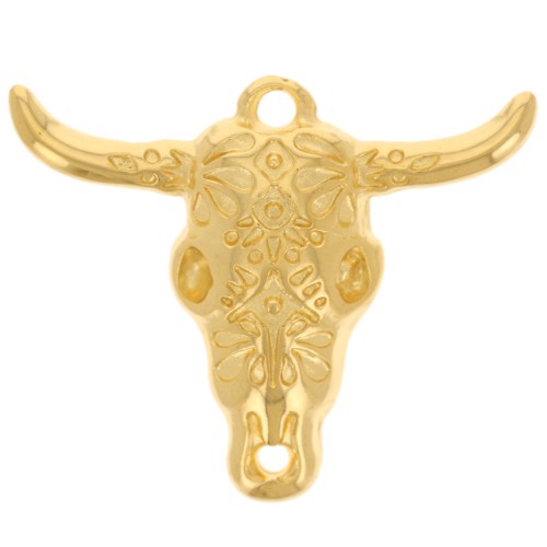 Colgante cabeza de toro - cráneo de búfalo étnico 32x38 mm - Dorado con oro fino x1