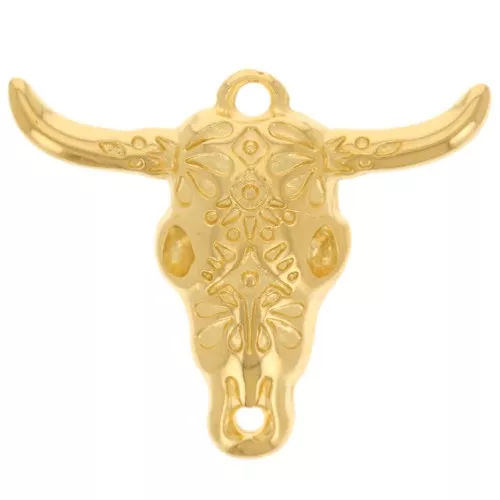 Colgante cabeza de toro - cráneo de búfalo étnico 32x38 mm - Dorado con oro fino x1