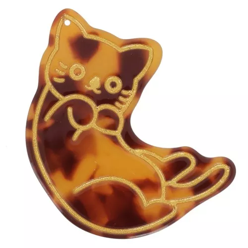 Colgante Gato 52x47 mm Acetato - Carey Marrón - Negro - Dorado x1