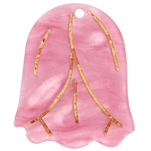 Colgante flor de acetato 22,5x19 - Rosa nacarado - Dorado x1