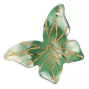 Colgante mariposa 20x27 mm en acetato - Verde jaspeado - Blanco nacarado x1
