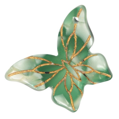 Colgante mariposa 20x27 mm en acetato - Verde jaspeado - Blanco nacarado x1