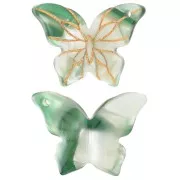 Colgante mariposa 20x27 mm en acetato - Verde jaspeado - Blanco nacarado x1