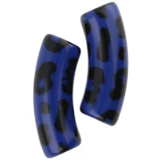 Cuentas tubo curvadas 35x11 mm acrílico opaco - Estampado leopardo - Azul - Negro x4