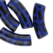 Cuentas tubo curvadas 35x11 mm acrílico opaco - Estampado leopardo - Azul - Negro x4