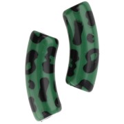 Cuentas tubo curvadas 35x11 mm acrílico opaco - Estampado leopardo - Verde - Negro x4