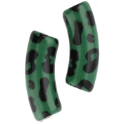 Cuentas tubo curvadas 35x11 mm acrílico opaco - Estampado leopardo - Verde - Negro x4