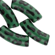 Cuentas tubo curvadas 35x11 mm acrílico opaco - Estampado leopardo - Verde - Negro x4