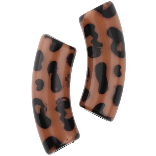 Cuentas tubo curvadas 35x11 mm acrílico opaco - Estampado leopardo - Marrón - Negro x4