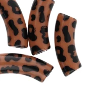 Cuentas tubo curvadas 35x11 mm acrílico opaco - Estampado leopardo - Marrón - Negro x4