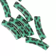 Cuentas tubo curvadas 19x5 mm en acrílico opaco - Estampado leopardo - Verde - Negro x4