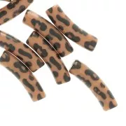 Perlas tubo curvadas 19x5 mm en acrílico opaco - motivo leopardo - Marrón - Negro x4