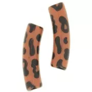 Perlas tubo curvadas 19x5 mm en acrílico opaco - motivo leopardo - Marrón - Negro x4