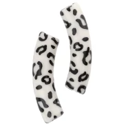 Perles tubes incurvés en acrylique opaque 32x8 mm - Motif guépard - Ecru - Noir x4