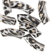 Cuentas tubo curvadas 35x11 mm acrílico opaco - Estampado leopardo - Negro - Beige x4
