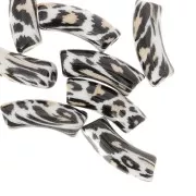 Cuentas tubo curvadas 35x11 mm acrílico opaco - Estampado leopardo - Negro - Beige x4