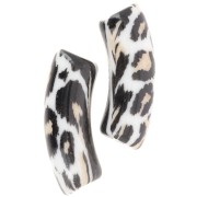 Cuentas tubo curvadas 35x11 mm acrílico opaco - Estampado leopardo - Negro - Beige x4