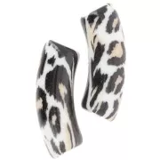 Cuentas tubo curvadas 35x11 mm acrílico opaco - Estampado leopardo - Negro - Beige x4