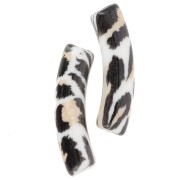 Abalorios tubulares curvados 32x8 mm en acrílico opaco - motivo leopardo - Negro - Beige x4