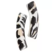 Cuentas tubulares curvadas de acrílico opaco 32x8 mm - motivo leopardo - Negro - Beige x4