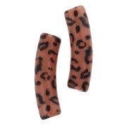 Cuentas de tubo curvado 19x5 mm en acrílico opaco - motivo guepardo - Marrón - Negro x4