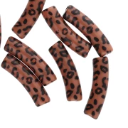 Cuentas de tubo curvado 19x5 mm en acrílico opaco - motivo guepardo - Marrón - Negro x4