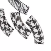 Perlas tubo curvado 35x11 mm acrílico - Diseño pata de gallo - Negro - Blanco x4