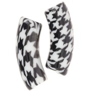 Perlas tubo curvado 35x11 mm acrílico - Diseño pata de gallo - Negro - Blanco x4