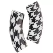 Perlas tubo curvado 35x11 mm acrílico - Diseño pata de gallo - Negro - Blanco x4