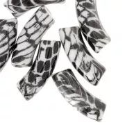 Cuentas tubo curvadas 35x11 mm acrílico opaco - Motivo serpiente - Blanco - Negro x4