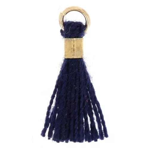 Pompón de algodón de imitación de 12 mm con cierre de cuentas - Dorado - Azul noche x1