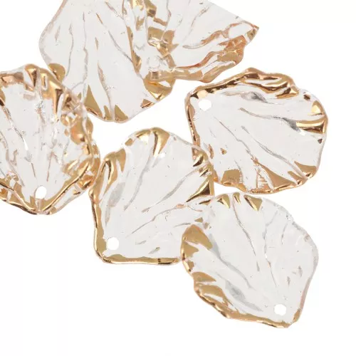 Semillas de pétalos de flores curvados 20x17 mm en acrílico - Transparente - Dorado x12
