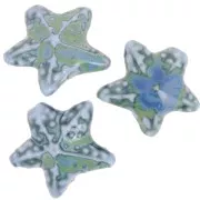 Perla estrella de mar de cerámica 19x21 mm - Azul jaspeado - Verde x1