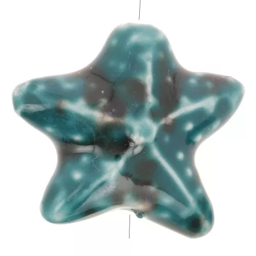 Perla estrella de mar de cerámica 19x21 mm - Azul jaspeado Verde - Marrón x1