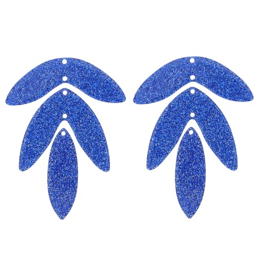 Lote de 6 colgantes de hojas acrílicas de 62x45 mm para montar - Brillo azul real