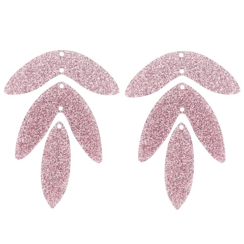 Lote de 6 colgantes de hojas acrílicas 62x45 mm para montar - Brillo rosa viejo