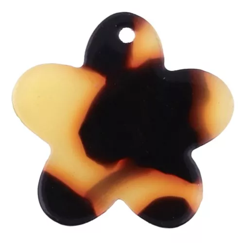 Dije de flor de acetato de 19 mm - Carey - Marrón - Negro x1