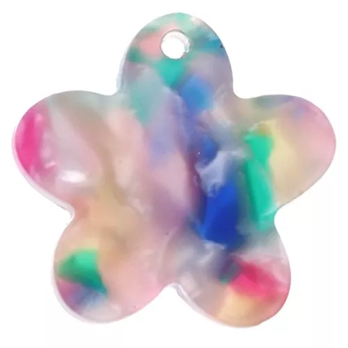 Dije flor acetato 19 mm - Carey - Azul - Rosa - Perla verde x1