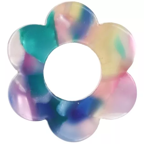 Colgante Flor Acetato 18 mm - Carey - Azul - Rosa - Perla Verde x1