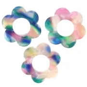 Colgante Flor Acetato 18 mm - Carey - Azul - Rosa - Perla Verde x1