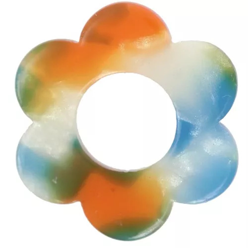 Colgante flor acetato 18 mm - Carey - Blanco nacarado - Azul - Naranja