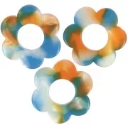 Colgante flor acetato 18 mm - Carey - Blanco nacarado - Azul - Naranja