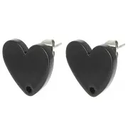 Pendientes - Clous d'oreilles coeur en acrylique 14x15.5 mm - Noir x2 Clous d'oreilles coeur en acrylique 14x15.5 mm - Noir x2