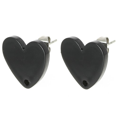 Ganchos pendientes corazón acrílico 14x15,5 mm - Negro x2