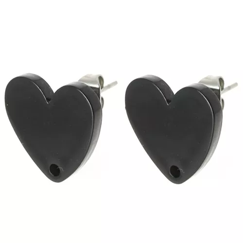 Ganchos pendientes corazón acrílico 14x15,5 mm - Negro x2