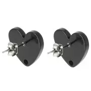 Ganchos pendientes corazón acrílico 14x15,5 mm - Negro x2