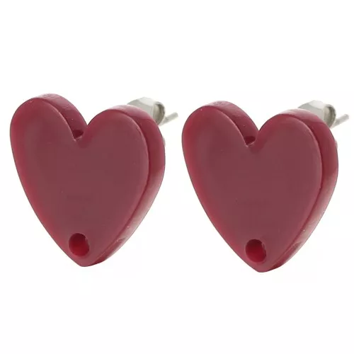 Ganchos pendientes corazón acrílico 14x15,5 mm - Burdeos x2